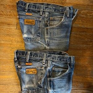 Beautiful Distressed Pair Wrangler FR Slim Fit Jeans Heavy Denim!! 28-29x31 Size